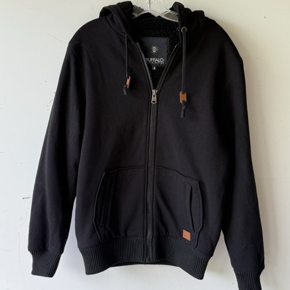 Buffalo David Bitton Sherpa Lined Full Zip Hooded Sweatshirt Black Mens M - Picture 2 of 6